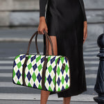 Navy Green And White Argyle Print Duffle Bag