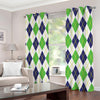 Navy Green And White Argyle Print Extra Wide Grommet Curtains