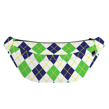 Navy Green And White Argyle Print Fanny Pack
