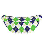 Navy Green And White Argyle Print Fanny Pack