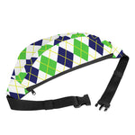 Navy Green And White Argyle Print Fanny Pack