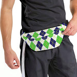 Navy Green And White Argyle Print Fanny Pack
