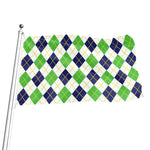 Navy Green And White Argyle Print Flag