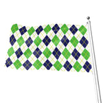 Navy Green And White Argyle Print Flag