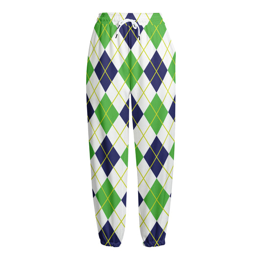 Navy Green And White Argyle Print Fleece Lined Knit Pants