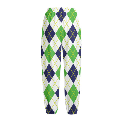 Navy Green And White Argyle Print Fleece Lined Knit Pants