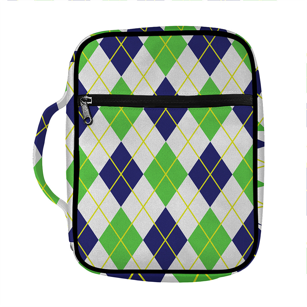 Navy Green And White Argyle Print Front Pocket Bible Bag