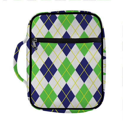 Navy Green And White Argyle Print Front Pocket Bible Bag