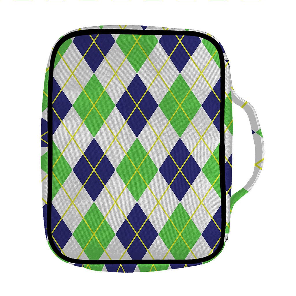 Navy Green And White Argyle Print Front Pocket Bible Bag