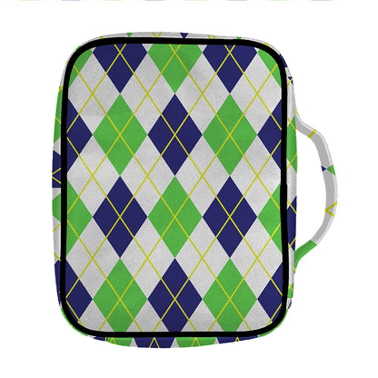 Navy Green And White Argyle Print Front Pocket Bible Bag