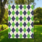 Navy Green And White Argyle Print Garden Flag