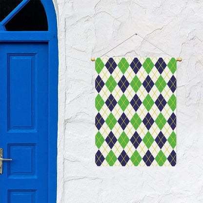 Navy Green And White Argyle Print Garden Flag