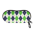 Navy Green And White Argyle Print Glasses Case