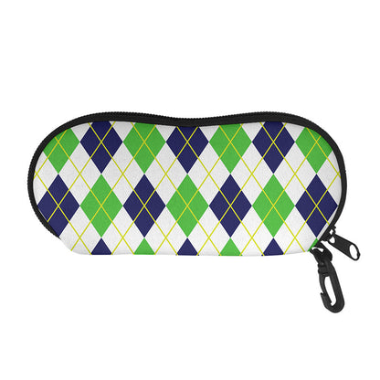 Navy Green And White Argyle Print Glasses Case