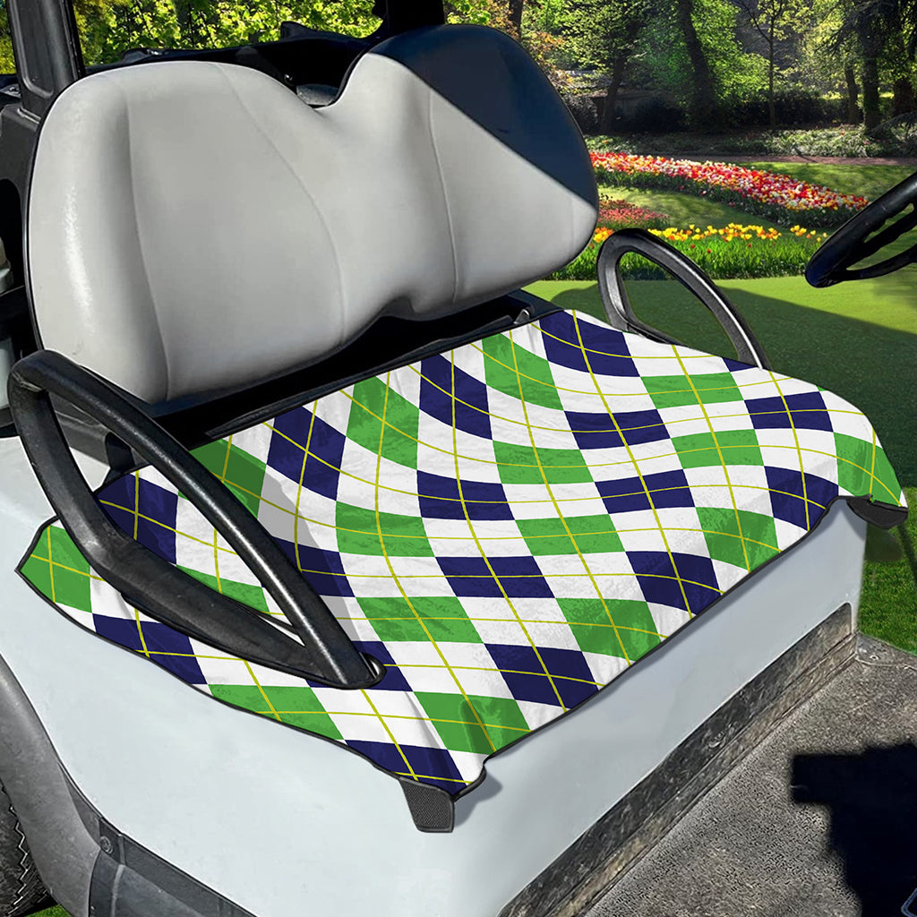 Navy Green And White Argyle Print Golf Cart Seat Cover