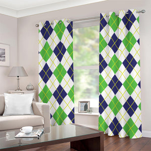 Navy Green And White Argyle Print Grommet Curtains