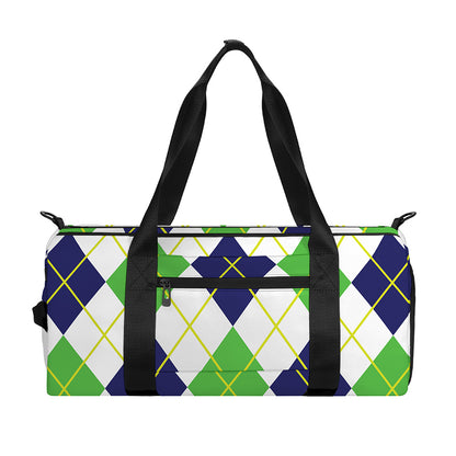 Navy Green And White Argyle Print Gym Bag