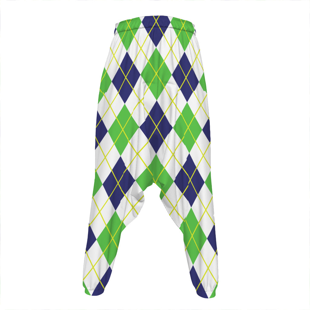 Navy Green And White Argyle Print Hammer Pants