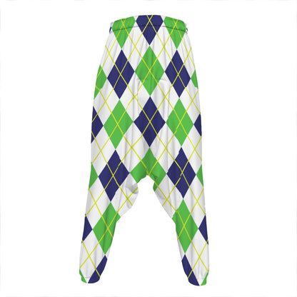Navy Green And White Argyle Print Hammer Pants