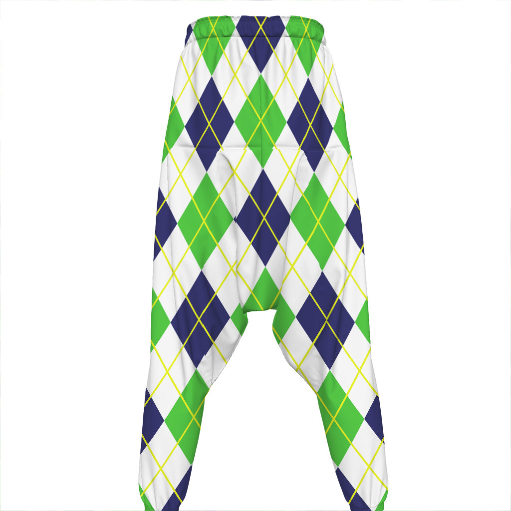 Navy Green And White Argyle Print Hammer Pants