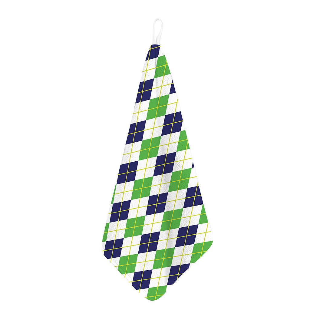 Navy Green And White Argyle Print Hand Towel