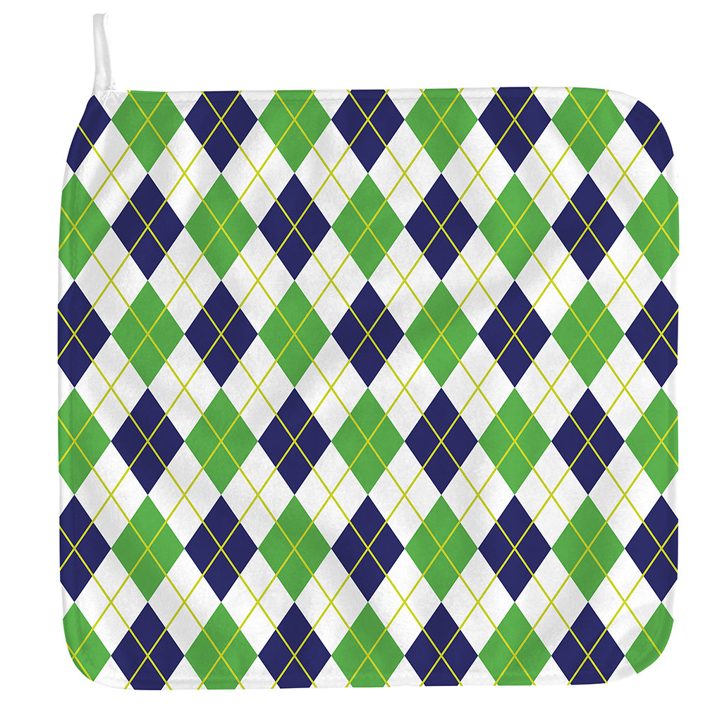 Navy Green And White Argyle Print Hand Towel
