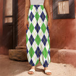 Navy Green And White Argyle Print Harem Pants