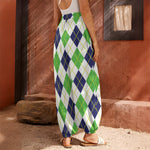 Navy Green And White Argyle Print Harem Pants