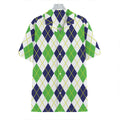Navy Green And White Argyle Print Hawaiian Shirt