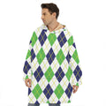 Navy Green And White Argyle Print Hoodie Blanket