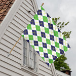 Navy Green And White Argyle Print House Flag