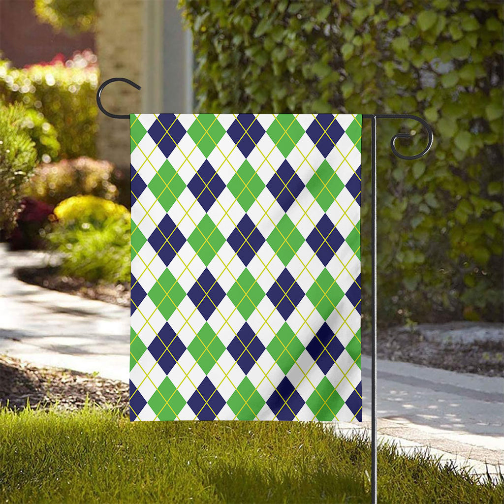 Navy Green And White Argyle Print House Flag