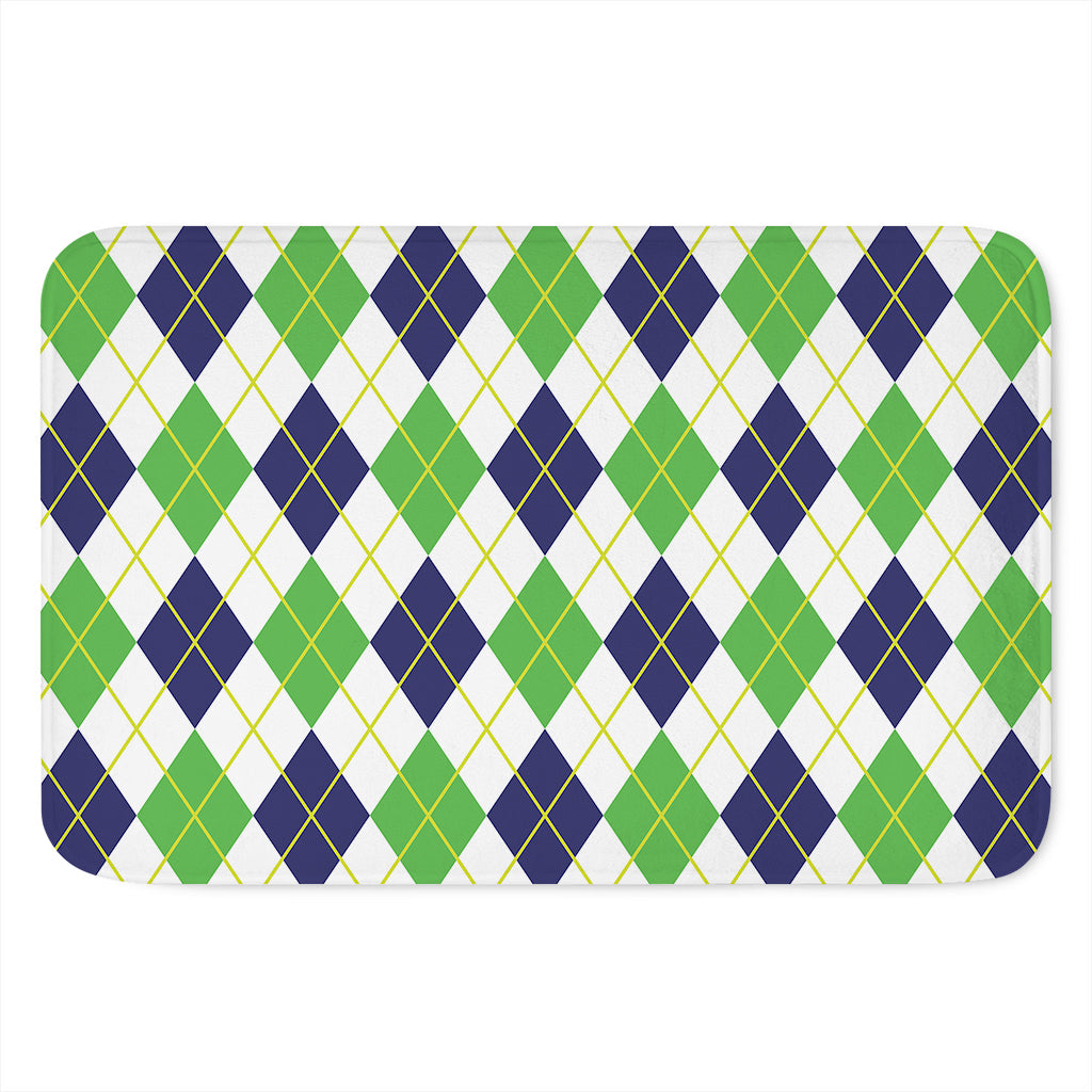 Navy Green And White Argyle Print Indoor Door Mat