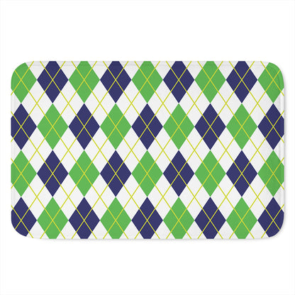 Navy Green And White Argyle Print Indoor Door Mat