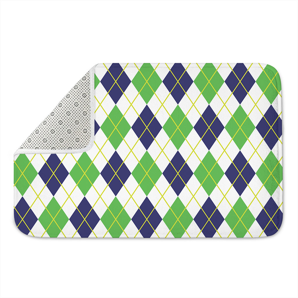 Navy Green And White Argyle Print Indoor Door Mat