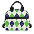 Navy Green And White Argyle Print Insulated Lunch Bag