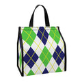 Navy Green And White Argyle Print Insulated Lunch Tote