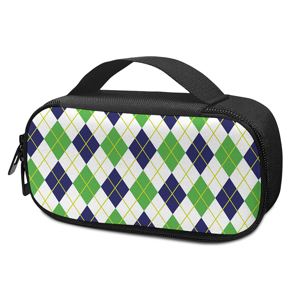 Navy Green And White Argyle Print Insulin Cooler Travel Case