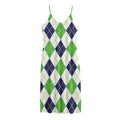 Navy Green And White Argyle Print Jersey Midi Cami Dress