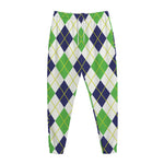 Navy Green And White Argyle Print Jogger Pants
