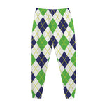 Navy Green And White Argyle Print Jogger Pants
