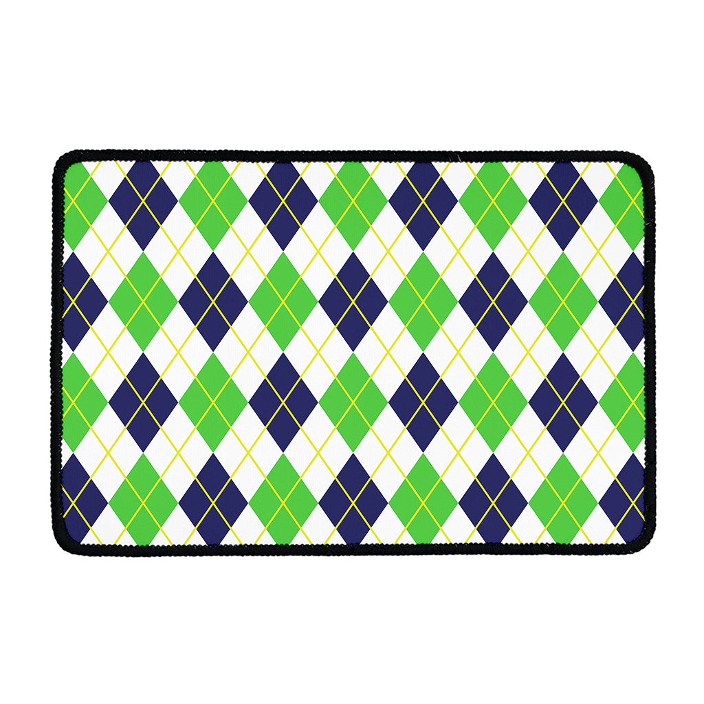 Navy Green And White Argyle Print Kitchen Mat