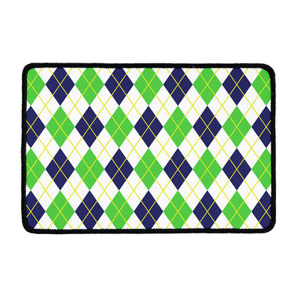 Navy Green And White Argyle Print Kitchen Mat