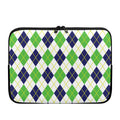 Navy Green And White Argyle Print Laptop Sleeve