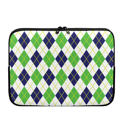 Navy Green And White Argyle Print Laptop Sleeve
