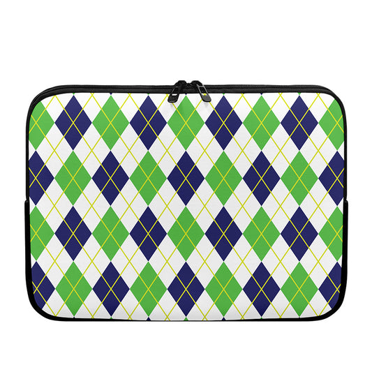 Navy Green And White Argyle Print Laptop Sleeve