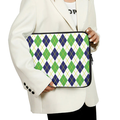Navy Green And White Argyle Print Laptop Sleeve