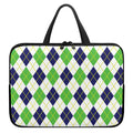 Navy Green And White Argyle Print Laptop Sleeve With Handle