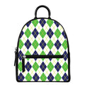 Navy Green And White Argyle Print Leather Backpack