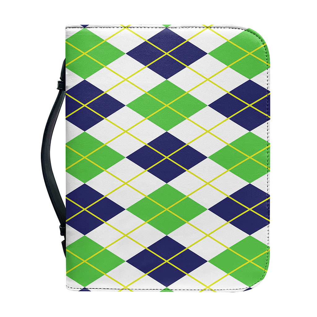 Navy Green And White Argyle Print Leather Bible Cover